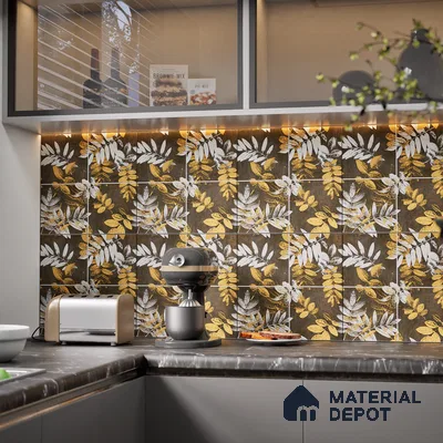Floral Wall Tile TL 07249 B Plana 8006 GLM (Gold) 1 ft x 1 ft Ceramic Matte Finish - 9 mm  | 2 mm Spacer is Mandatory | Please Expect a Slight Variation of Pattern (Sample)